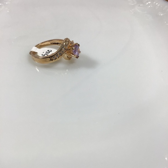 Sparkling Purple Amethyst and Pave Cubic Zirconia Gold Fashion Ring - Size 10 - Picture 6 of 9